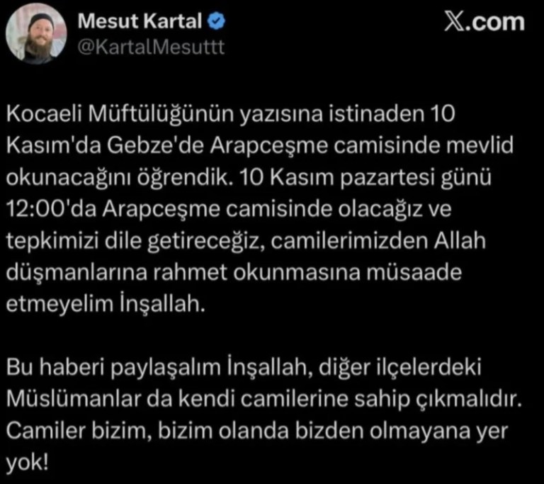 Gebze’de Mevlit Eleştirisi Yapan Kişi Gözaltında!