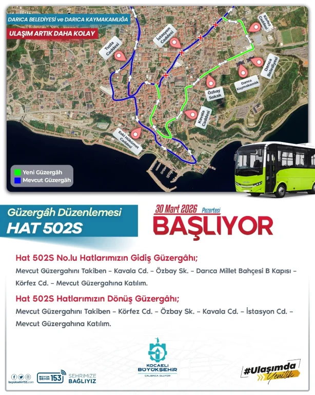 Darıca’da toplu taşıma güzergahları değişti