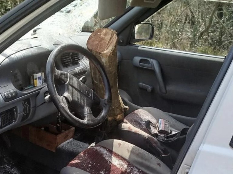 Tomruk Kamyonundan Fırlayan Kütük Otomobile Saplandı!